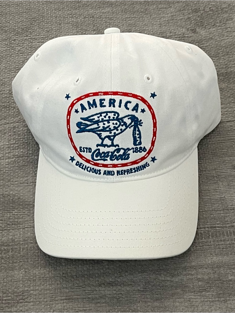 Coca-Cola White Adjustable Baseball Cap Hat w/ America Patch Logo